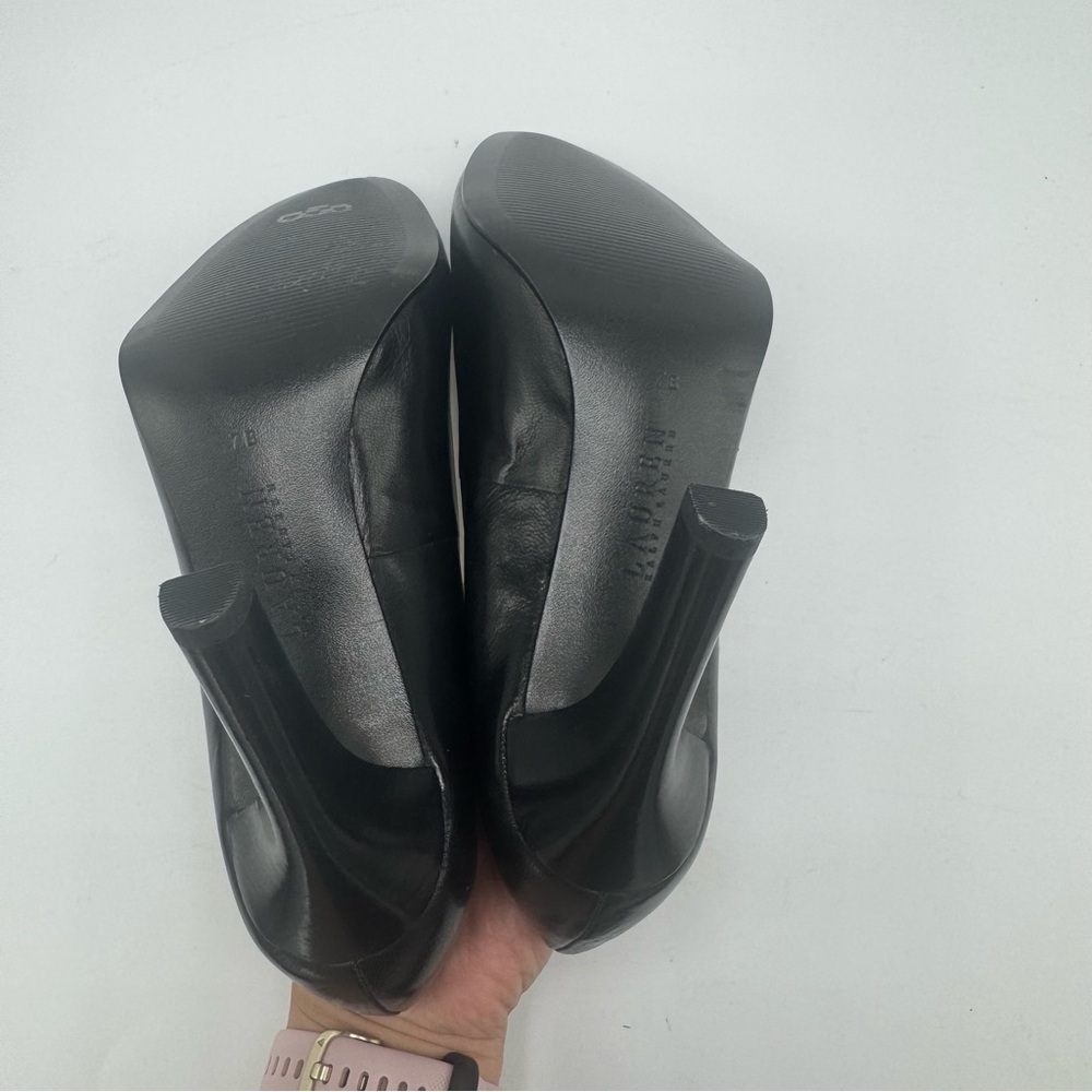 Ralph Lauren Zabrina Black Leather Stacked Heel Womens Size 7 B Platform Classic - Picture 4 of 8